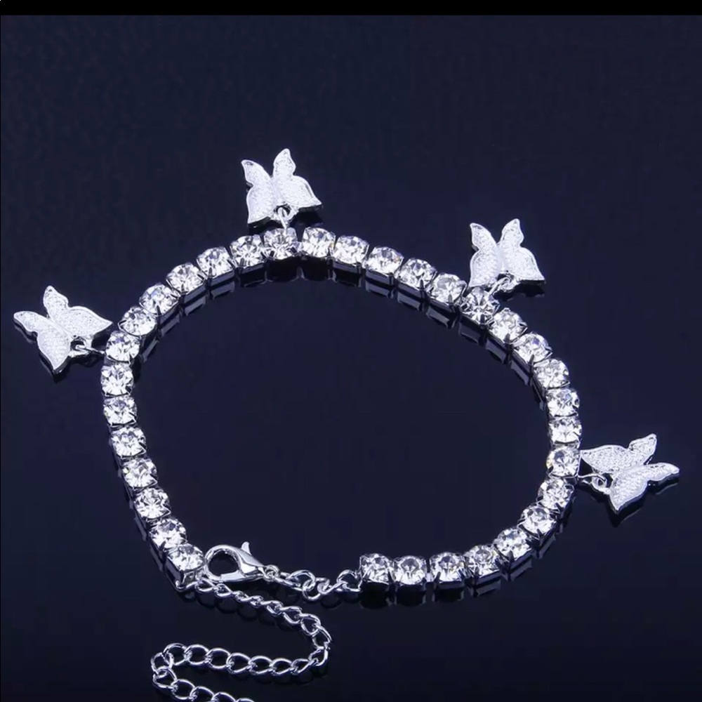 Cuban rhinestones butterfly charm link bracelet